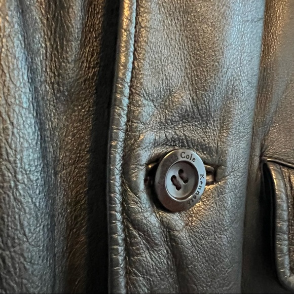 Black Leather Kenneth Cole Lined Coat Mens Size Large - Picture 5 of 15
